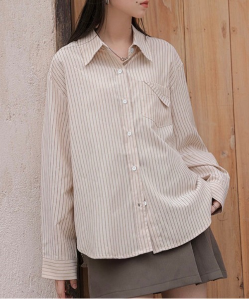 LADY LIKE(レディライク)の「デザインポケットストライプシャツ(シャツ/ブラウス・レディース・ベージュ/サックスブルー/ブルー・M)」の19枚目の写真