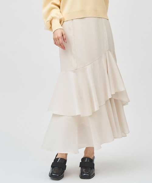 31 Sons de mode（トランテアン　ソン　ドゥ　モード）の「アシメティアードフリルスカート（スカート・レディース・オフホワイト/ブラック・38/36）」の19枚目の写真