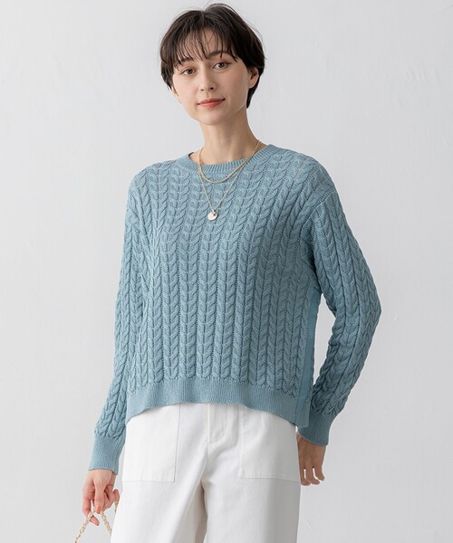 23区 S(ニジュウサンクチイサイサイズ)の「【Oggi3月号掲載/洗える】コットンギマ ケーブル ニット(ニット/セーター・レディース・ネイビー系/ライトグリーン系/ベージュ系・32)」の2枚目の写真