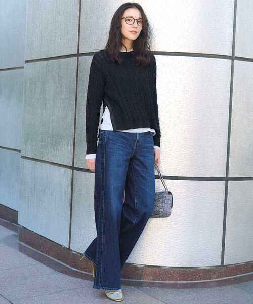 23区 S(ニジュウサンクチイサイサイズ)の「【Oggi3月号掲載/洗える】コットンギマ ケーブル ニット(ニット/セーター・レディース・ネイビー系/ライトグリーン系/ベージュ系・32)」の4枚目の写真