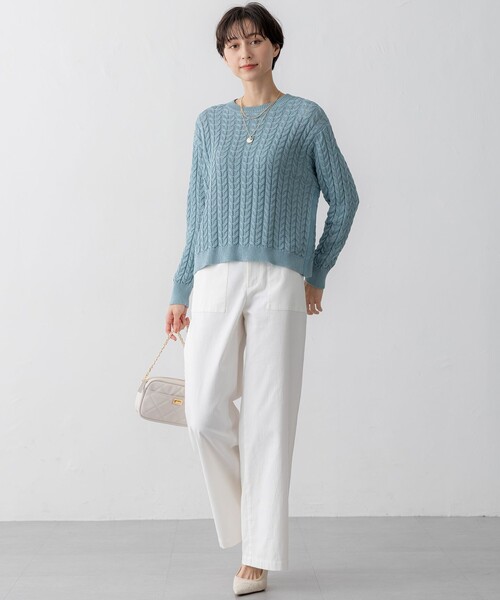 23区 S(ニジュウサンクチイサイサイズ)の「【Oggi3月号掲載/洗える】コットンギマ ケーブル ニット(ニット/セーター・レディース・ネイビー系/ライトグリーン系/ベージュ系・32)」の12枚目の写真