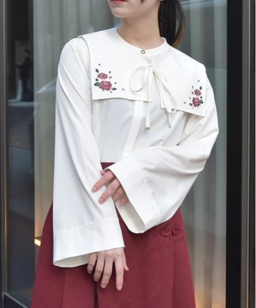セール】薔薇刺繍付け襟セットブラウス（シャツ/ブラウス