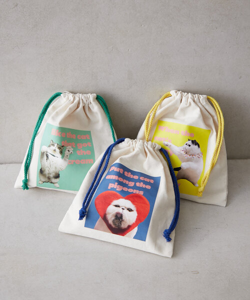 BIRTHDAY BAR（バースデイバー）の「Pechanko Cats　巾着（ポーチ・レディース・イエロー/グリーン/ブルー・0）」の4枚目の写真