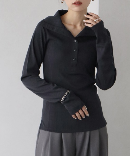 NOGLE（ノグル）の「【NOGLE/ノグル】ヘンリーネックトップス（Tシャツ/カットソー・レディース・グレー/グリーン/アイボリー/チャコール・FREE）」の3枚目の写真