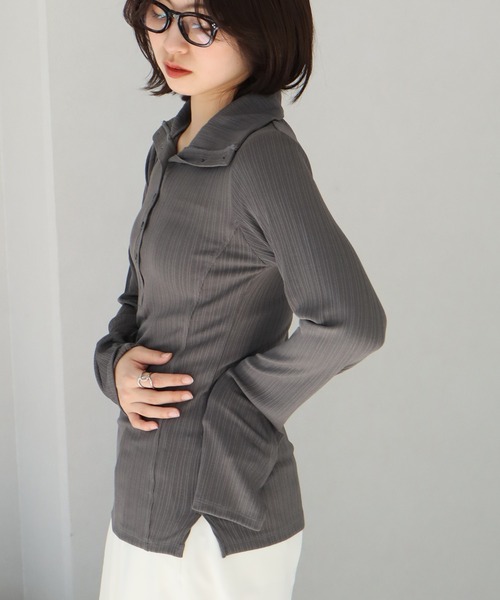 NOGLE（ノグル）の「【NOGLE/ノグル】ヘンリーネックトップス（Tシャツ/カットソー・レディース・グレー/グリーン/アイボリー/チャコール・FREE）」の16枚目の写真