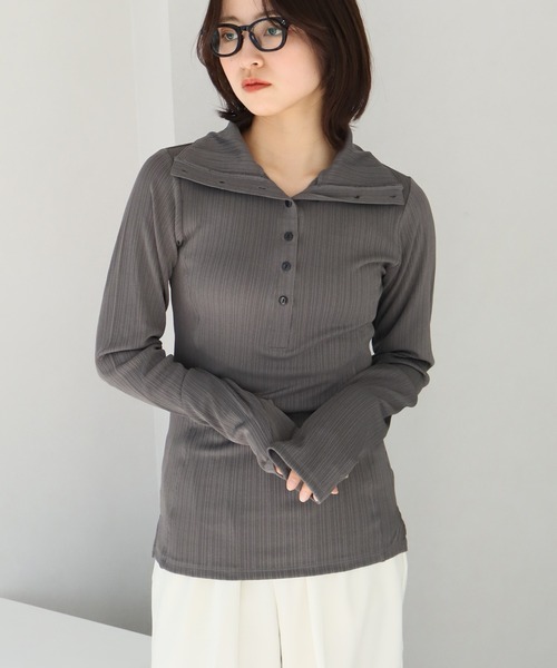 NOGLE（ノグル）の「【NOGLE/ノグル】ヘンリーネックトップス（Tシャツ/カットソー・レディース・グレー/グリーン/アイボリー/チャコール・FREE）」の17枚目の写真