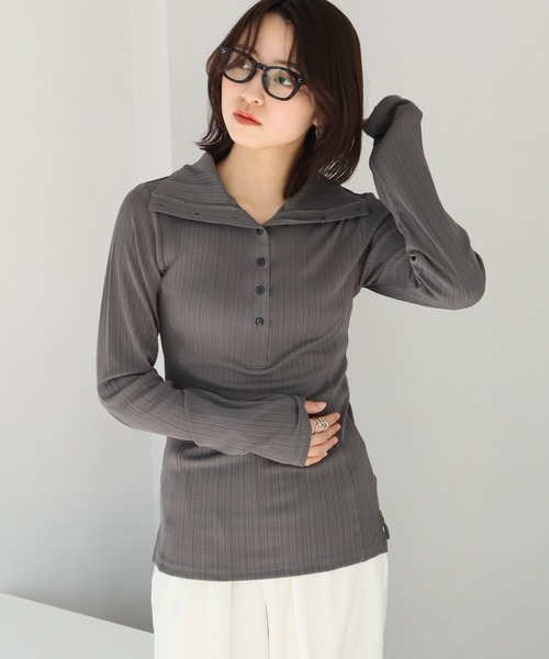 NOGLE（ノグル）の「【NOGLE/ノグル】ヘンリーネックトップス（Tシャツ/カットソー・レディース・グレー/グリーン/アイボリー/チャコール・FREE）」の18枚目の写真