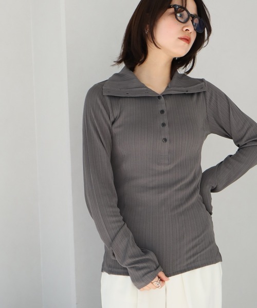 NOGLE（ノグル）の「【NOGLE/ノグル】ヘンリーネックトップス（Tシャツ/カットソー・レディース・グレー/グリーン/アイボリー/チャコール・FREE）」の19枚目の写真