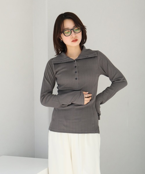 NOGLE（ノグル）の「【NOGLE/ノグル】ヘンリーネックトップス（Tシャツ/カットソー・レディース・グレー/グリーン/アイボリー/チャコール・FREE）」の20枚目の写真