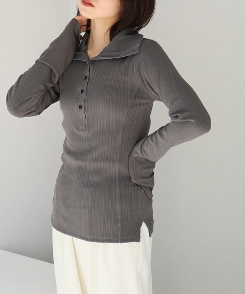 NOGLE（ノグル）の「【NOGLE/ノグル】ヘンリーネックトップス（Tシャツ/カットソー・レディース・グレー/グリーン/アイボリー/チャコール・FREE）」の15枚目の写真