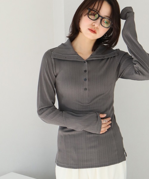 NOGLE（ノグル）の「【NOGLE/ノグル】ヘンリーネックトップス（Tシャツ/カットソー・レディース・グレー/グリーン/アイボリー/チャコール・FREE）」の14枚目の写真