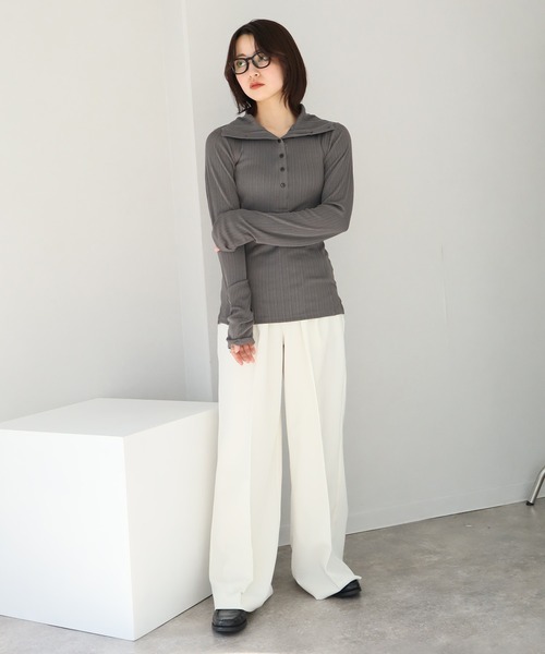 NOGLE（ノグル）の「【NOGLE/ノグル】ヘンリーネックトップス（Tシャツ/カットソー・レディース・グレー/グリーン/アイボリー/チャコール・FREE）」の21枚目の写真