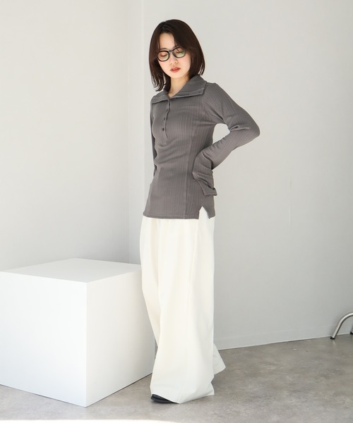 NOGLE（ノグル）の「【NOGLE/ノグル】ヘンリーネックトップス（Tシャツ/カットソー・レディース・グレー/グリーン/アイボリー/チャコール・FREE）」の22枚目の写真