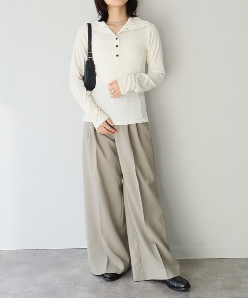 NOGLE（ノグル）の「【NOGLE/ノグル】ヘンリーネックトップス（Tシャツ/カットソー・レディース・グレー/グリーン/アイボリー/チャコール・FREE）」の11枚目の写真