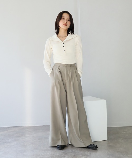 NOGLE（ノグル）の「【NOGLE/ノグル】ヘンリーネックトップス（Tシャツ/カットソー・レディース・グレー/グリーン/アイボリー/チャコール・FREE）」の13枚目の写真