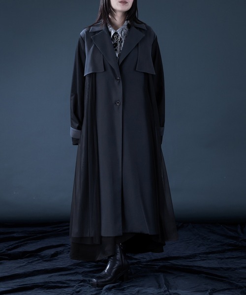 静河 Ellno de Mavie チュールレイヤードロングトレンチコート 静河