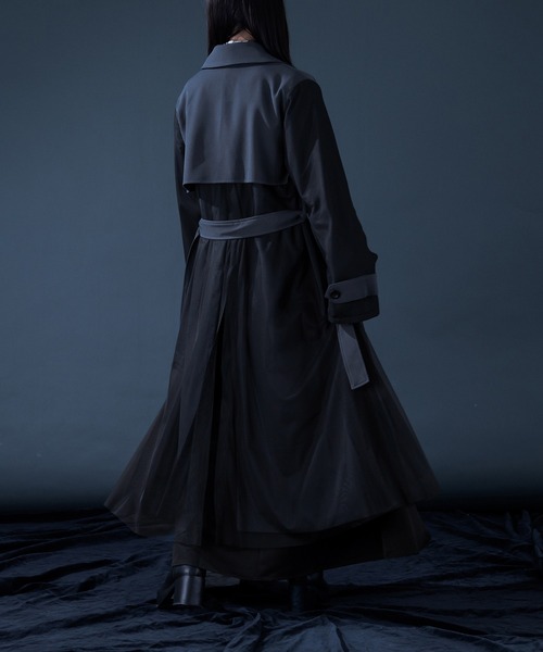 セール】チュールレイヤードロングトレンチコート（トレンチコート