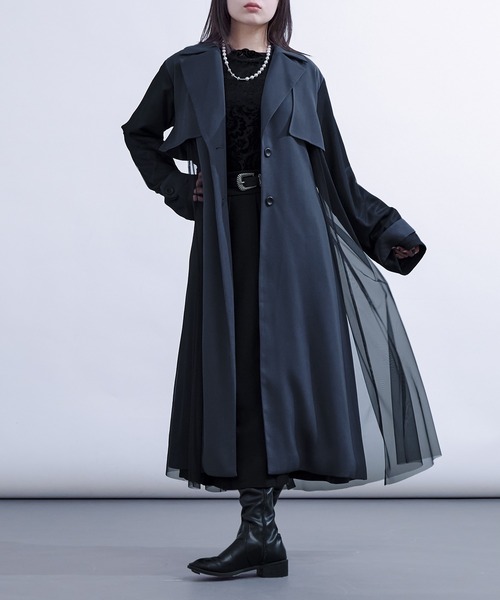セール】チュールレイヤードロングトレンチコート（トレンチコート
