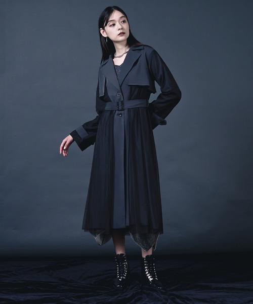 lohen ローヘン レイヤードラペルトレンチコート　ブラック　38 未使用品 RAGEBLUE トレンチコート コート ベルト付フラップポケット