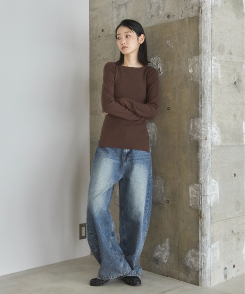 feepur（フェピュール）の「【ハンドウォッシャブル】ボートネックシンプルニット（ニット/セーター・レディース・ピンク/ブラック/アイボリー/杢グレー/ブラウン・MEDIUM）」の20枚目の写真