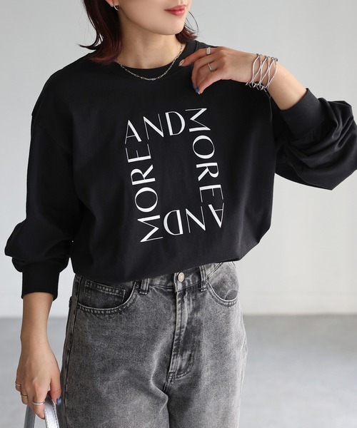 Riberry(リベリー)の「スクエアロゴプリントロンT(Tシャツ/カットソー・レディース・ホワイト×ブラック/ブラック×ホワイト/ホワイト×シルバー/グレー系・FREE)」の13枚目の写真