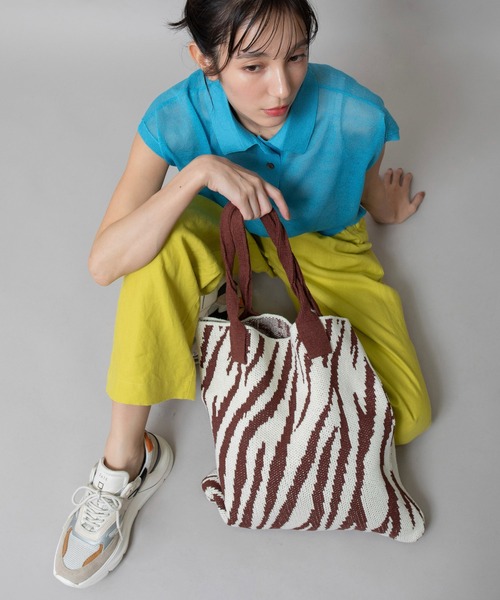 Munich（ミューニック）の「ゼブラジャカードニットバッグ（トートバッグ・レディース・ブラック/ブルー/グリーン/ブラウン・FREE）」の17枚目の写真