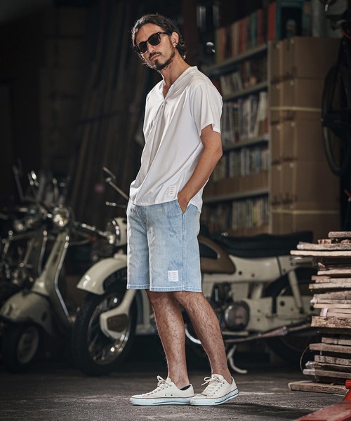 wjk reluxe(ダブルジェーケーリラックス)の「mp13267-tight knit denim easy shorts デニムイージーショーツ(その他パンツ・メンズ・ライトインディゴブルー/ライトブラック/インディゴブルー・M/L/S)」の4枚目の写真