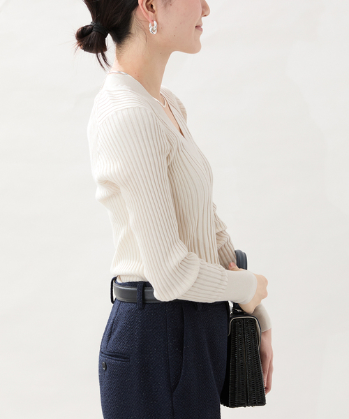 VERMEIL par iena イタリア糸 RIB Vネックプルオーバー イタリア糸 RIB Vネックプルオーバー（ニット／セーター