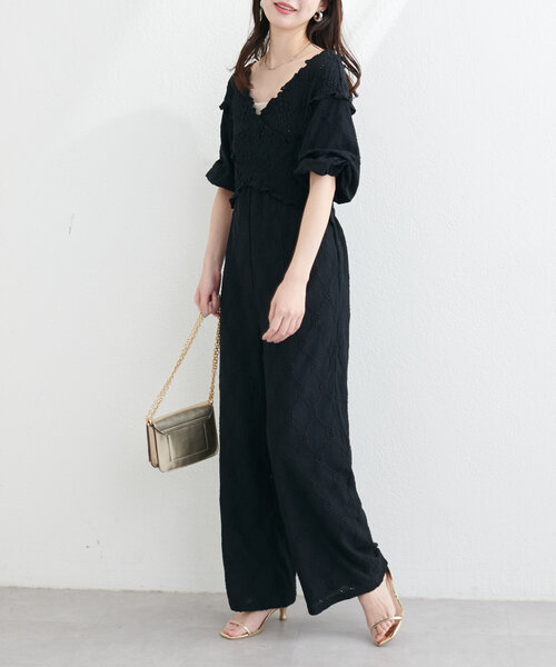 natural couture（ナチュラルクチュール）の「カットレースフロントクロスサロペ（その他パンツ・レディース・ブラック/ベージュ/ブルー/モカ・LARGE/MEDIUM）」の8枚目の写真