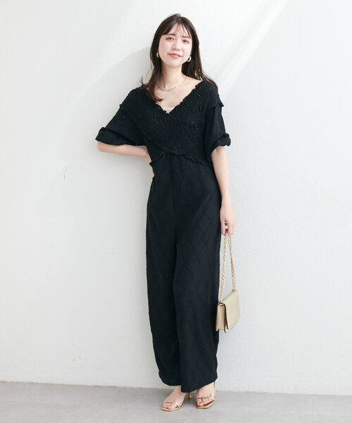 natural couture（ナチュラルクチュール）の「カットレースフロントクロスサロペ（その他パンツ・レディース・ブラック/ベージュ/ブルー/モカ・LARGE/MEDIUM）」の9枚目の写真