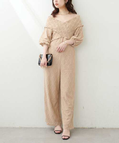 natural couture（ナチュラルクチュール）の「カットレースフロントクロスサロペ（その他パンツ・レディース・ブラック/ベージュ/ブルー/モカ・LARGE/MEDIUM）」の20枚目の写真