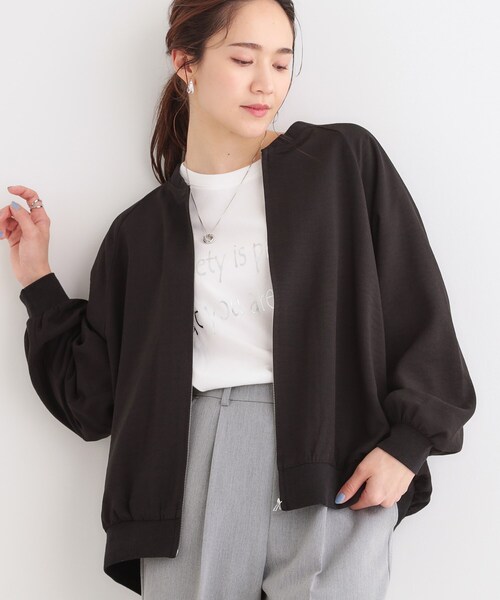 SHOO・LA・RUE（シューラルー）の「【洗える/S-LL】麻調リブブルゾン（ブルゾン・レディース・オフホワイト/ブラック/カーキ・01/02/03/04）」の3枚目の写真