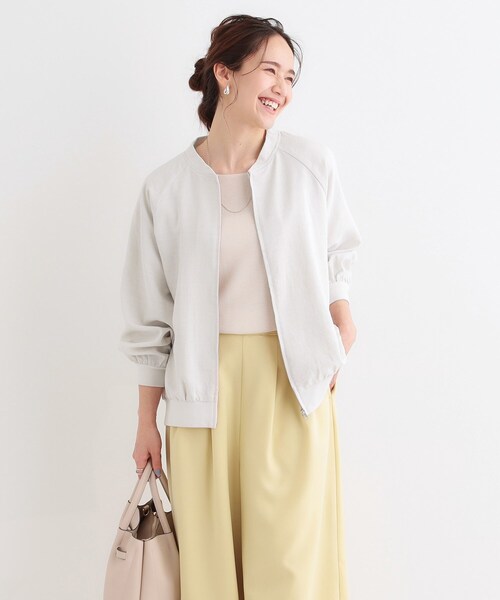 SHOO・LA・RUE（シューラルー）の「【洗える/S-LL】麻調リブブルゾン（ブルゾン・レディース・オフホワイト/ブラック/カーキ・01/02/03/04）」の4枚目の写真