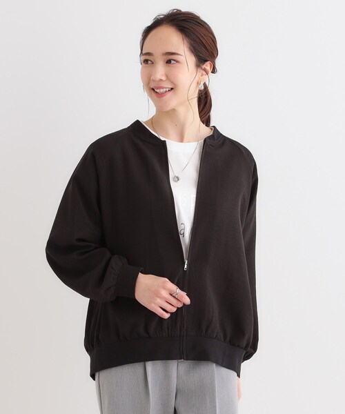 SHOO・LA・RUE（シューラルー）の「【洗える/S-LL】麻調リブブルゾン（ブルゾン・レディース・オフホワイト/ブラック/カーキ・01/02/03/04）」の8枚目の写真