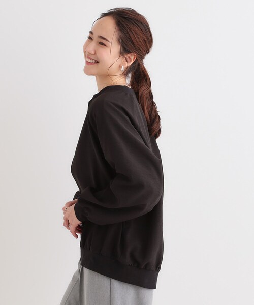 SHOO・LA・RUE（シューラルー）の「【洗える/S-LL】麻調リブブルゾン（ブルゾン・レディース・オフホワイト/ブラック/カーキ・01/02/03/04）」の9枚目の写真