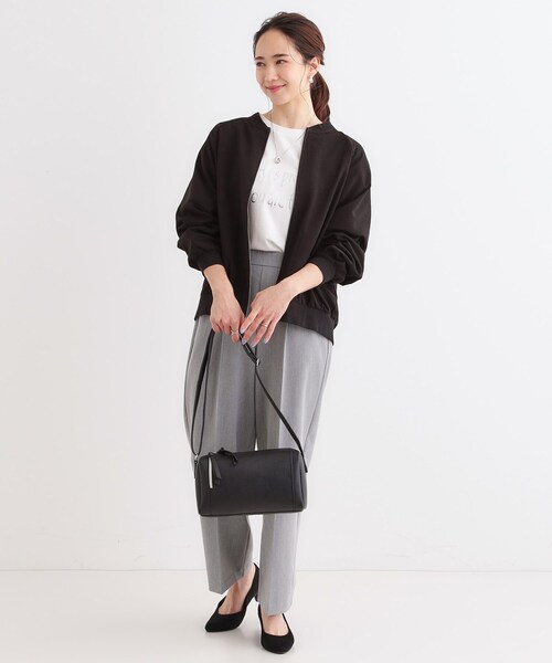 SHOO・LA・RUE（シューラルー）の「【洗える/S-LL】麻調リブブルゾン（ブルゾン・レディース・オフホワイト/ブラック/カーキ・01/02/03/04）」の10枚目の写真