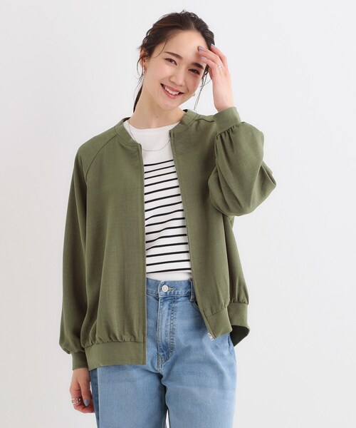 SHOO・LA・RUE（シューラルー）の「【洗える/S-LL】麻調リブブルゾン（ブルゾン・レディース・オフホワイト/ブラック/カーキ・01/02/03/04）」の12枚目の写真