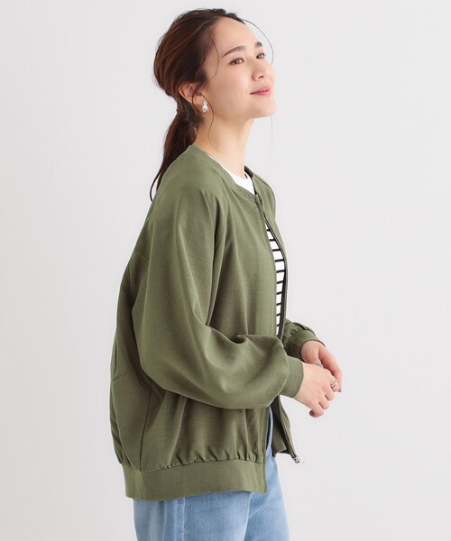 SHOO・LA・RUE（シューラルー）の「【洗える/S-LL】麻調リブブルゾン（ブルゾン・レディース・オフホワイト/ブラック/カーキ・01/02/03/04）」の13枚目の写真