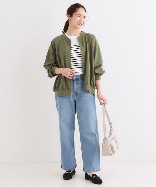 SHOO・LA・RUE（シューラルー）の「【洗える/S-LL】麻調リブブルゾン（ブルゾン・レディース・オフホワイト/ブラック/カーキ・01/02/03/04）」の14枚目の写真