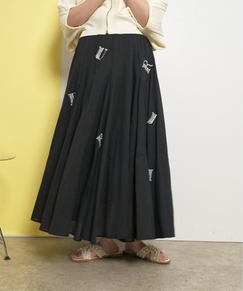 美品】Leur Logette パープル小花柄 フレアーロングスカート綿