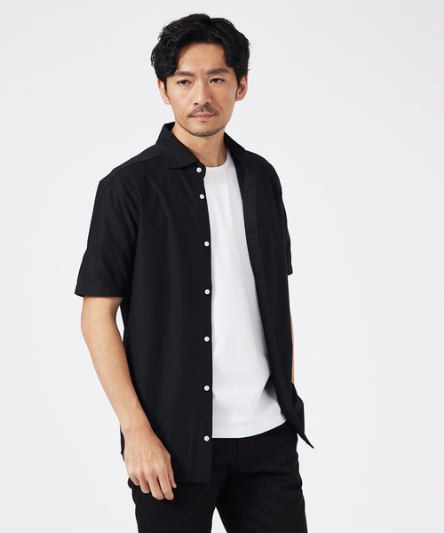 ABAHOUSE GRAY(アバハウスグレイ)の「トリコットサッカー 半袖シャツ(シャツ/ブラウス・メンズ・ブルー系その他/ブラック/ネイビー/ホワイト・44/50/48/46)」の2枚目の写真