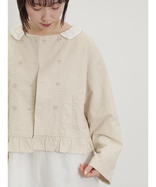 Samansa Mos2（サマンサ モスモス）の「綿麻裾フリルダブルボタンショートジャケット（ノーカラージャケット・レディース・キナリ/オフホワイト/チャコールグレー・F）」の20枚目の写真
