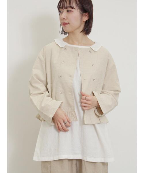 Samansa Mos2（サマンサ モスモス）の「綿麻裾フリルダブルボタンショートジャケット（ノーカラージャケット・レディース・キナリ/オフホワイト/チャコールグレー・F）」の21枚目の写真