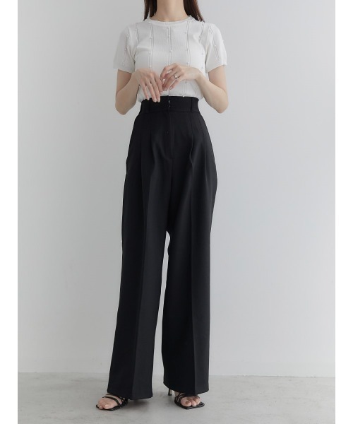 amel(エイメル)の「ダブルタックロングパンツ/ブラック(デニムパンツ・レディース・ブラック・FREE)」の1枚目の写真