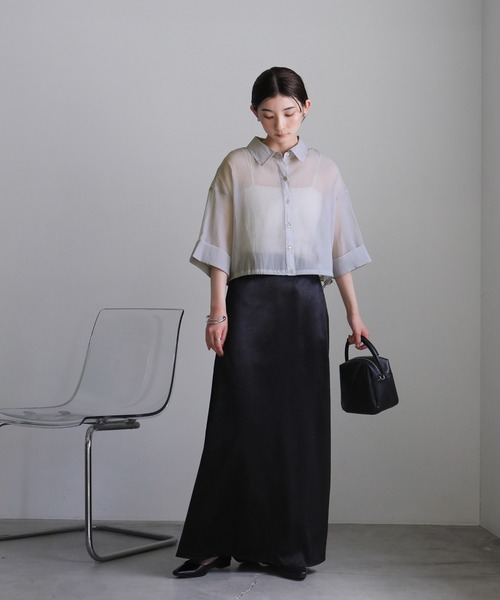 select MOCA(セレクトモカ)の「ヘムドロストショートシアーシャツ(シャツ/ブラウス・レディース・グレー/ブルー/オフホワイト/ブラック・FREE)」の7枚目の写真