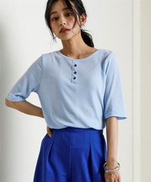 nissen | ランダムリブカットソーヘンリーネック５分袖プルオーバー（薄手素材）＜大きいサイズ有＞(Tシャツ/カットソー)