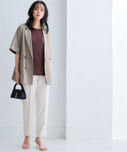 nissen（ニッセン）の「ランダムリブカットソーヘンリーネック５分袖プルオーバー（薄手素材）＜大きいサイズ有＞（Tシャツ/カットソー・レディース・ブラック/ライトブルー/ラベンダー/ブラウン/グリーン・S/M/L/LL/3L）」の8枚目の写真