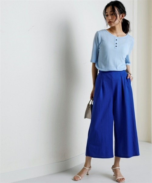 nissen（ニッセン）の「ランダムリブカットソーヘンリーネック５分袖プルオーバー（薄手素材）＜大きいサイズ有＞（Tシャツ/カットソー・レディース・ブラック/ライトブルー/ラベンダー/ブラウン/グリーン・S/M/L/LL/3L）」の20枚目の写真