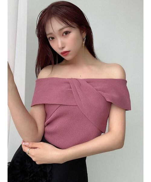 【新品未使用】 Treat Urself オフショルトップス ピンク ツイストオフショルニットトップス（ニット/セーター）｜RESEXXY