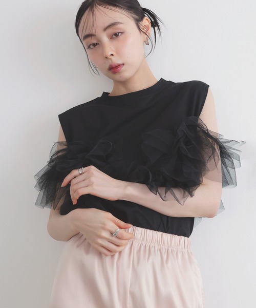 LIAN（リアン）の「3WAYチュールデザインT（Tシャツ/カットソー・レディース・オフホワイト/ブラック/杢グレー・FREE）」の3枚目の写真